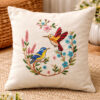 Hand Embroidered Bird Cushion Cover | Floral Artisan Design | Cotton Linen Decorative Pillow Cover | Handmade Home Decor | 16x16 Inches