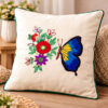 Hand Embroidered Butterfly Cushion Cover | Floral Artisan Design | Cotton Linen Decorative Pillow Cover | Handmade Home Decor | 12x12 Inches