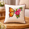 Hand Embroidered Butterfly Cushion Cover (12x12 Inches) | Floral Artisan Design | Cotton Linen Decorative Pillow | Handmade Home Decor