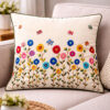 Hand Embroidered Floral & Butterfly Cushion Cover (22x22 Inches) | Bright Blooms & Gentle Wings Design | Cotton Linen Decorative Pillow | Handmade Home Decor