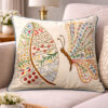 Hand Embroidered Artistic Butterfly Cushion Cover (22x22 Inches) | Multicolor Folk Design | Cotton Linen Decorative Pillow | Handmade Home Decor