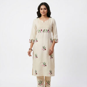 Hand Embroidered Cotton Kurta Set for Women | Floral Design | Soft Ethnic Wear | Elegant Daily & Festive Outfit