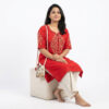 Hand Embroidered Red Kurta for Women | Floral Thread Work | Cotton Ethnic Wear | Elegant Casual & Festive Kurti