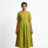Hand Embroidered Green Ethnic Dress for Women | Floral Cotton Kurta Gown | Elegant Festive & Casual Wear