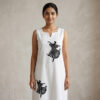 Hand Embroidered White One-Piece Dress for Women | Artistic Black Thread Work | Cotton Elegant Casual Dress