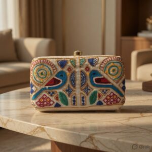 Hand Embroidered Ethnic Clutch Bag for Women | Premium Artisan Designer Potli Purse | Multicolor Bird Embroidery Handbag