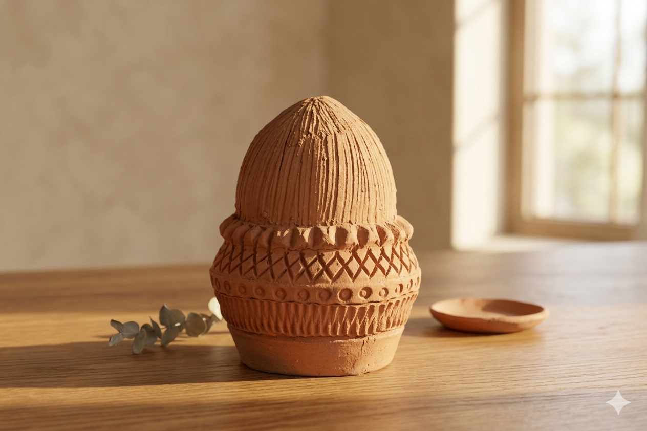 Handcrafted Terracotta Decorative Pot | Artisan Clay Handi Showpiece | Traditional Earthen Home Décor Accent