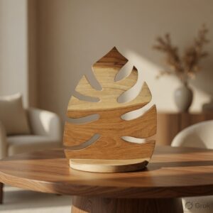 Handcrafted Wooden Leaf Décor Showpiece | Artisan Wood Carving Table Accent | Modern Rustic Wooden Home Decoration