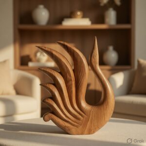 Handcrafted Wooden Swan Décor Showpiece | Elegant Artisan Wood Carving | Luxury Tabletop Home Decoration